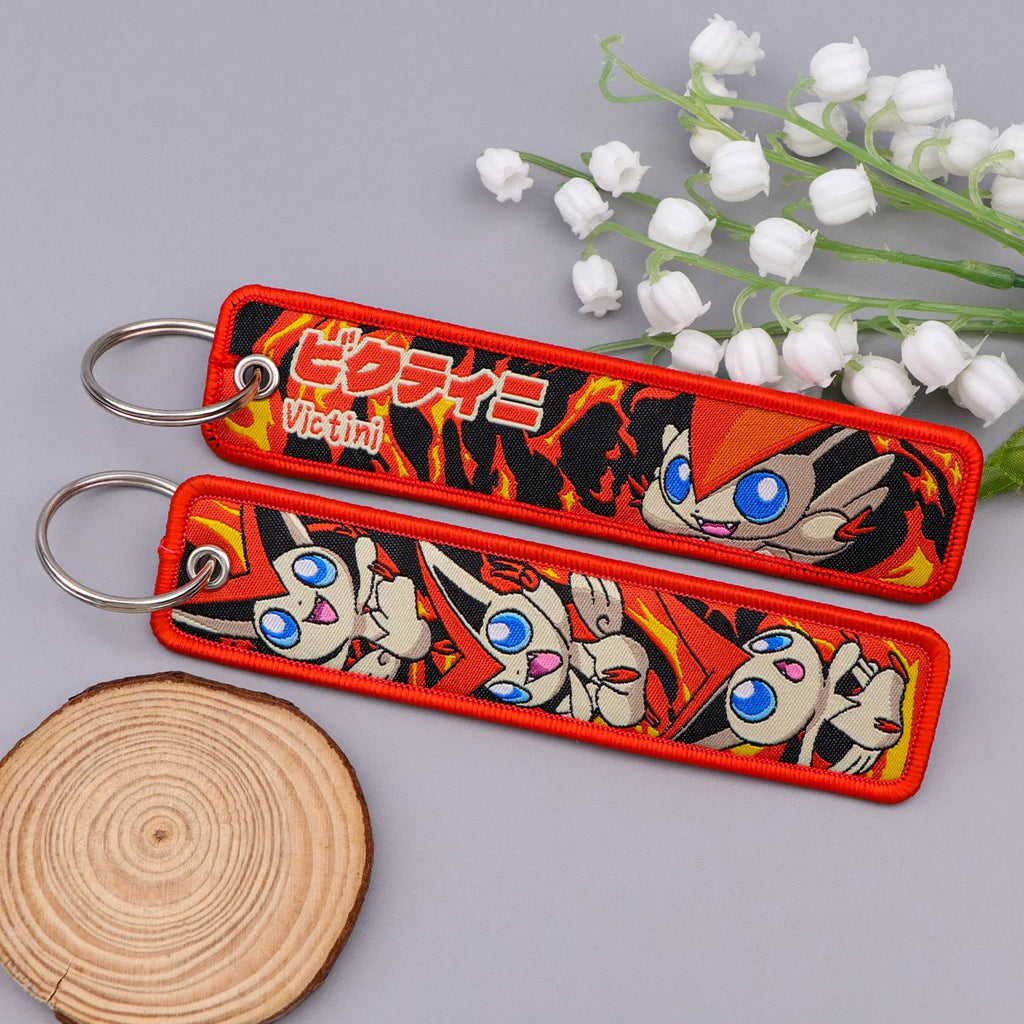 Japanese Anime Elf Monsters Keychain for Cars Backpack Key Holders Embroidery Keyrings Key Tag Jet Tag Accessories Gifts 1pcs
