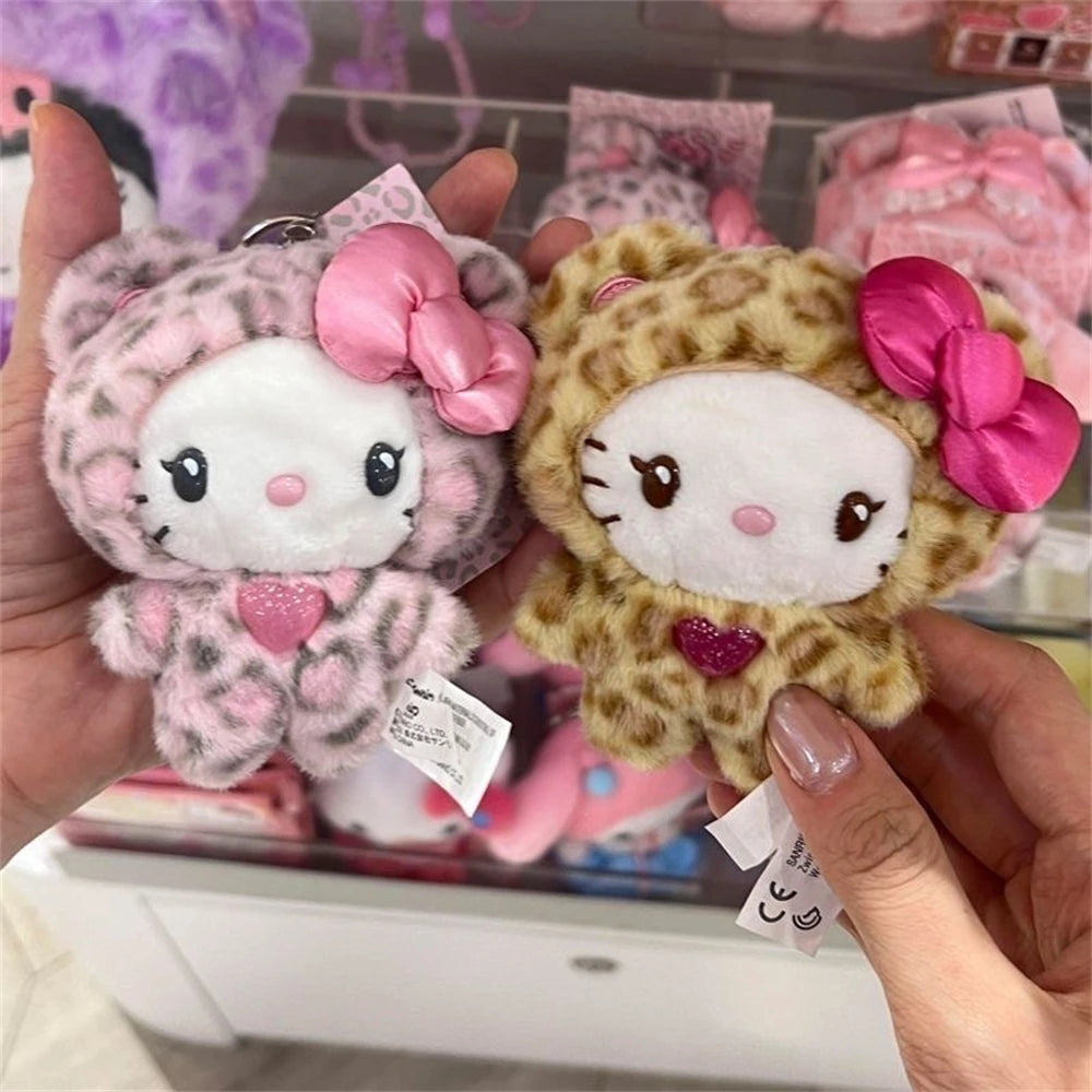 Sanrio Leopard Print Bear Series Hello Kitty Keychain Pendant Cartoon Kitty Cat Plush Doll Pendant Keychain Bag Decorations Gift
