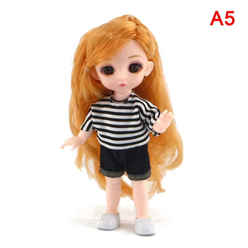 BJD 16CM Doll 13 Movable Joints Casual Fashion Princess Clothes Suit Accessories Nude Decoration Multicolor Hair Girl Gift Toy