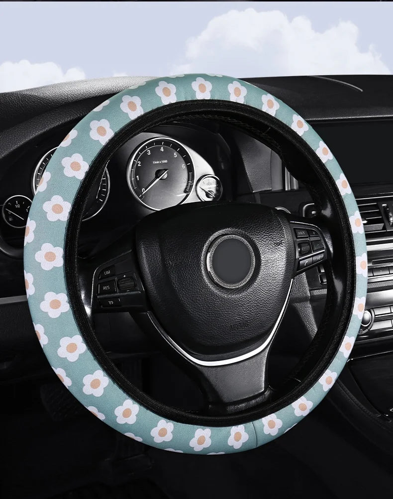 Car Steering Wheel Cover Flowers Print Anti-slip Universal Auto Steering Wheel Protector Interior Accessories wheel cover