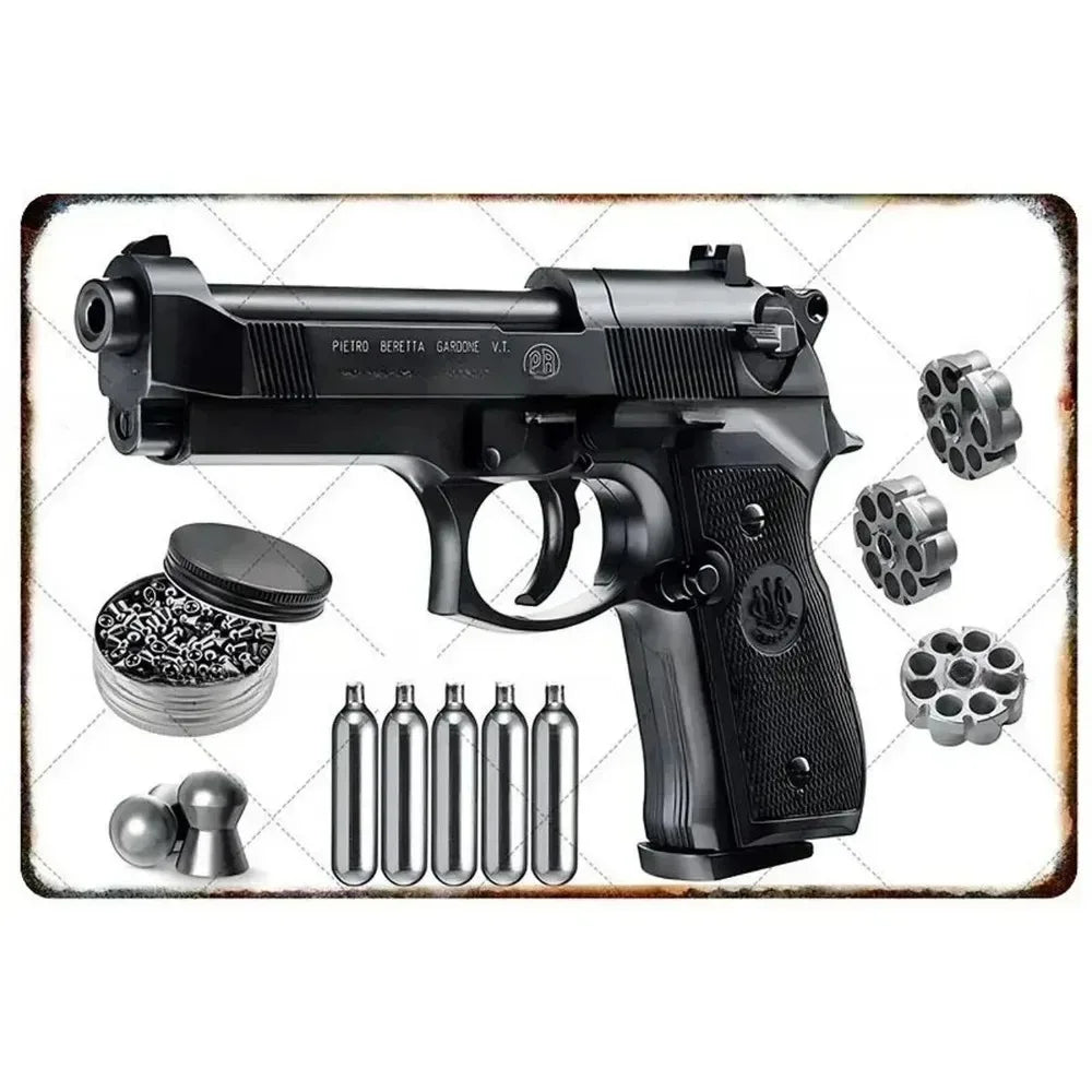 Cool Gun Poster Metal Tin Sign Man Cave Set 4 Vintage Firearm Wall Art Military Decor Bar Bedroom Garage