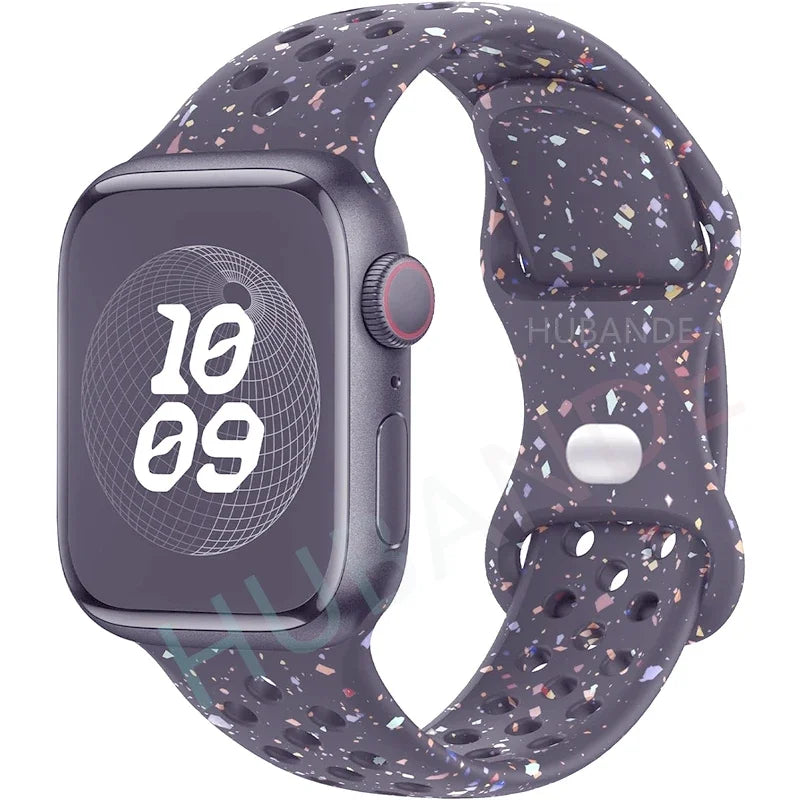 Original Sport Strap for Apple Watch Band 46mm 49mm 45mm 44mm 38 42mm Colored Particles Rubber Band IWatch Ultra 10 9 8 7 6 5 SE