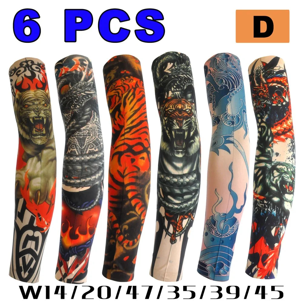 6 PCS Tattoo Sleeves Unisex Summer Cycling Sun Protection Arm Covers Beach Driving Fishing Breathable Nightclub Elastic Sleeves