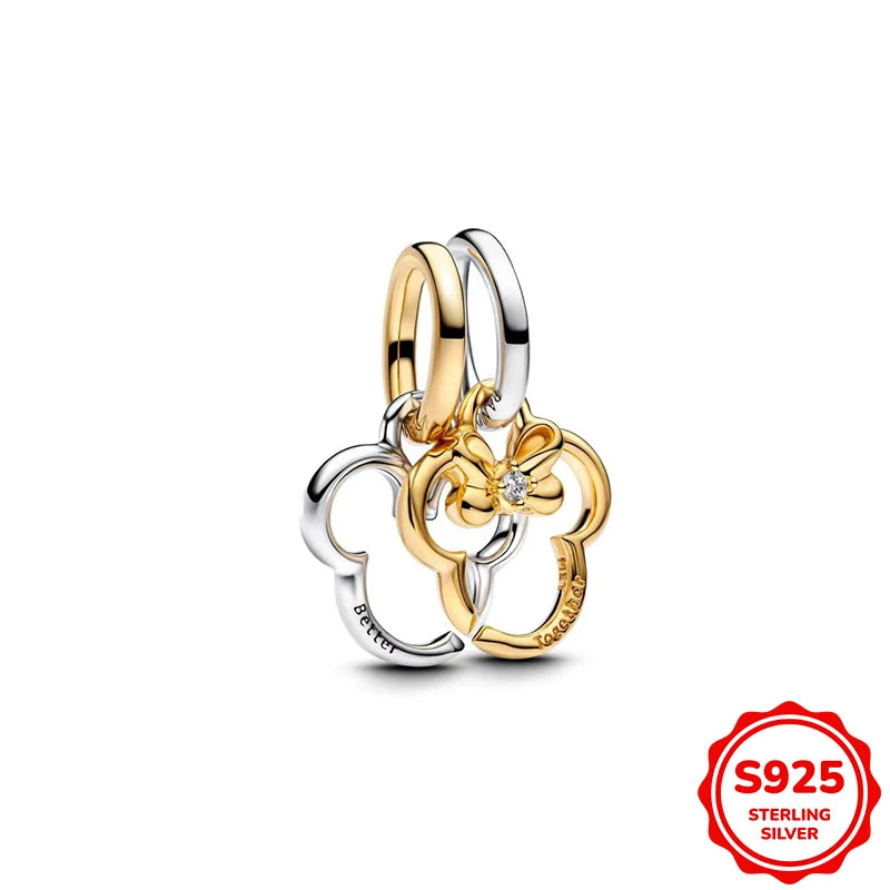 Charms plata de ley Disney Gold Plated Lily Flower Pendant Beads Fits 3mm Bracelets Necklace For Women Luxury DIY Fine Jewelry