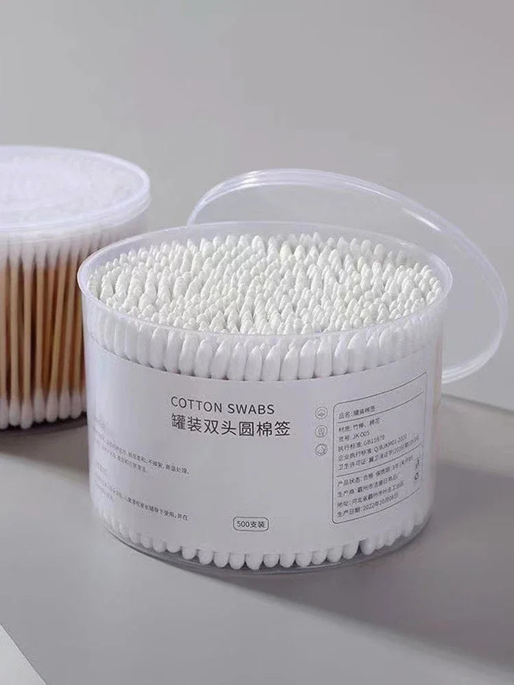 Disposable Cotton Swab Box With Double End Round Head For Makeup Removal Daily Cleaning Pet Care Multi-purpose About 500pcs