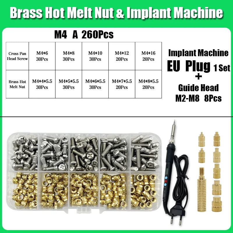 M2 M3 M4 Brass Insert Nut Bolt Screw Implantation Machine Hot Melt Knurled Thread Heat Soldering Iron Tip 3D Printer Accessory