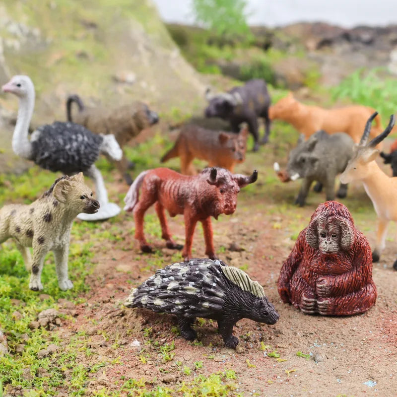 Oenux Mini Wild Wild Forest Animals Insect Dinosaur Model Owl Fox Squirrel Hedgehog Fox Frog Figurines Cake Toppers Kid Toy Gift