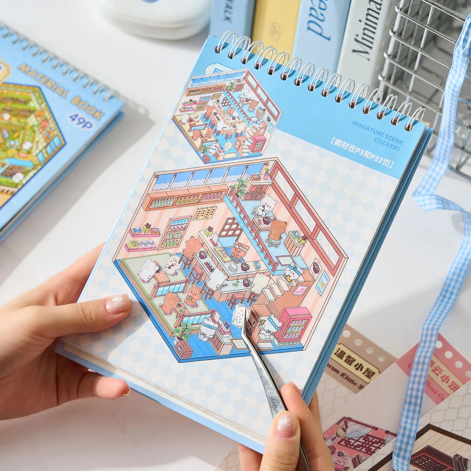 Mr Paper 49pcs/bag Business Town Series Mini 3D Miniature Scenography Sticker Book Visual Stacking Scene Stickers DIY Gift Decor