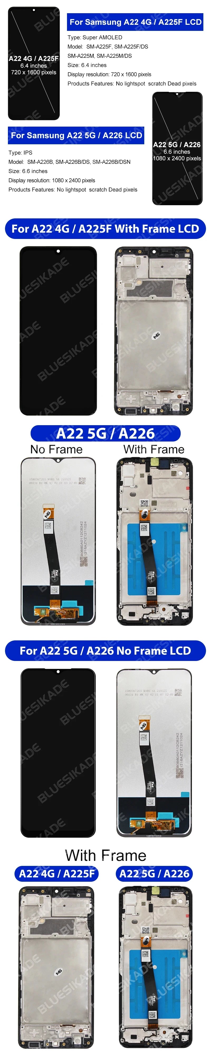 IPS Display For Samsung Galaxy A22 4G LCD A225 Display Touch Screen For Samsung A22 5G Display A226 LCD Digitizer Replace Parts