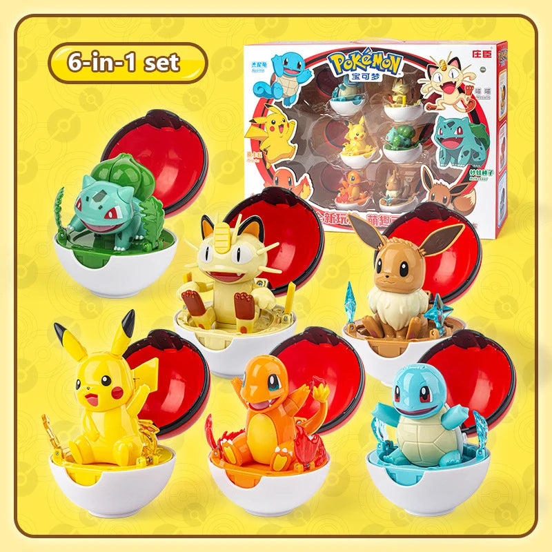 Funny Pokemon Transformation Cartoon Model Pokeball Pikachu Toys Scalable Anime Figure Dolls Model Ornaments Kids Birthday Toys