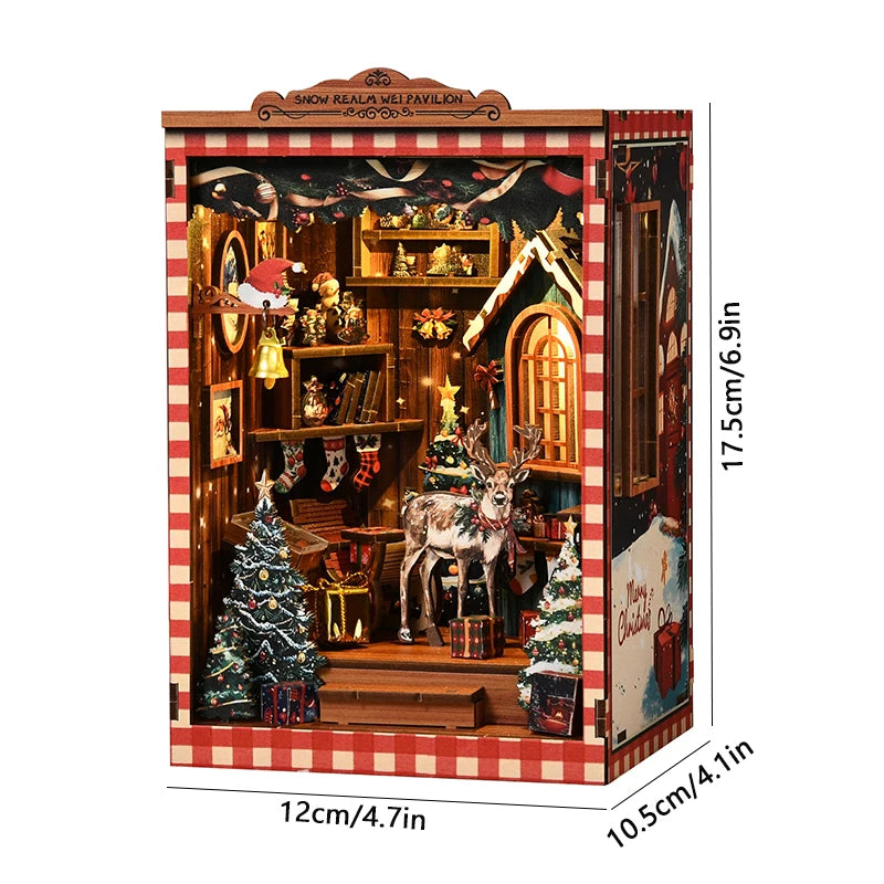 DIY Wooden Book Nook Insert Kit Doll Houses Building Toys Bookends Bookshelf Decor DollHouses Toys For Kids Xmas Gifts