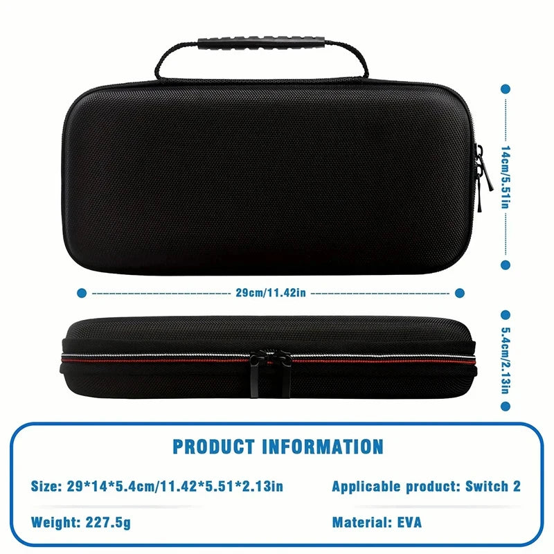 A protective carrying case accessory for Switch 2 with a game card slot, a portable EVA bag for storage space