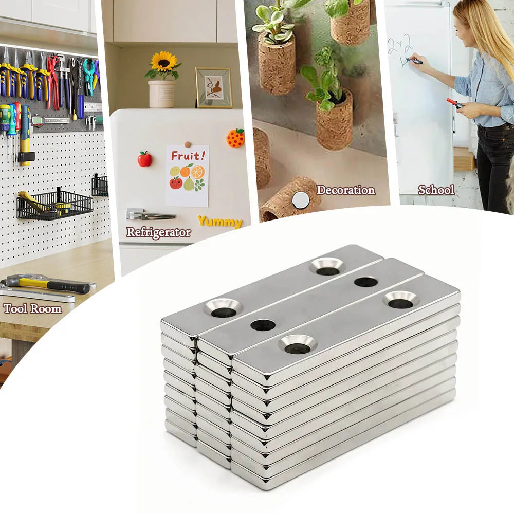 Powerful Block Magnet With holes Super Strong Refrigerator Magnets Cabinet Door Magnet Used for Office Whiteboards, DIY