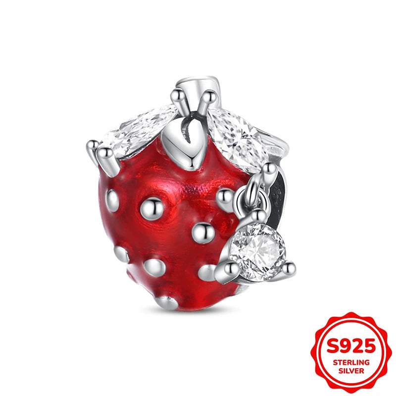 Charms Silver 925 Ladybugs and Cherry Strawberries Pendant Bead Fit 3mm Bracelet Bangle Necklace For Women Luxury Jewelry Making