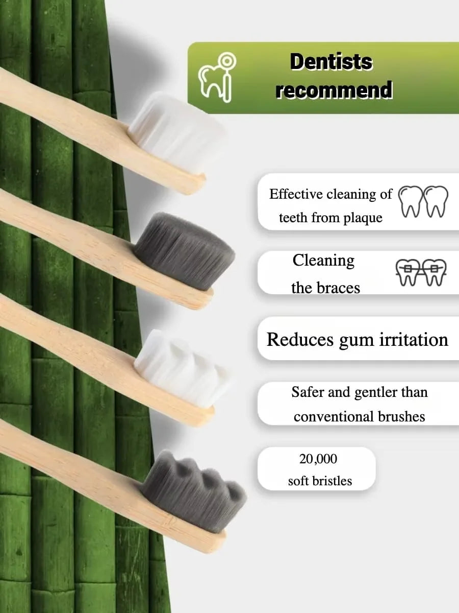 New 4Pcs Soft Bamboo Micro-Nano Toothbrushes, Extra Soft Toothbrush with 20000 Bristles Designed for Sensitive Gums Kids Adults