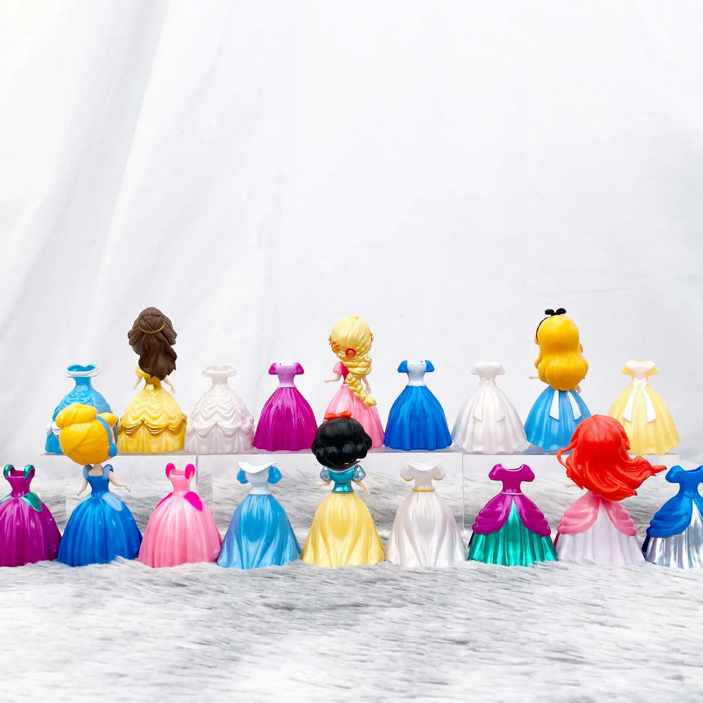 24pcs Princess Cinderella Belle Alice Snow White Ariel Rapunzel Pvc Action Figures Interchangeable Clothes Toys Dolls Gifts