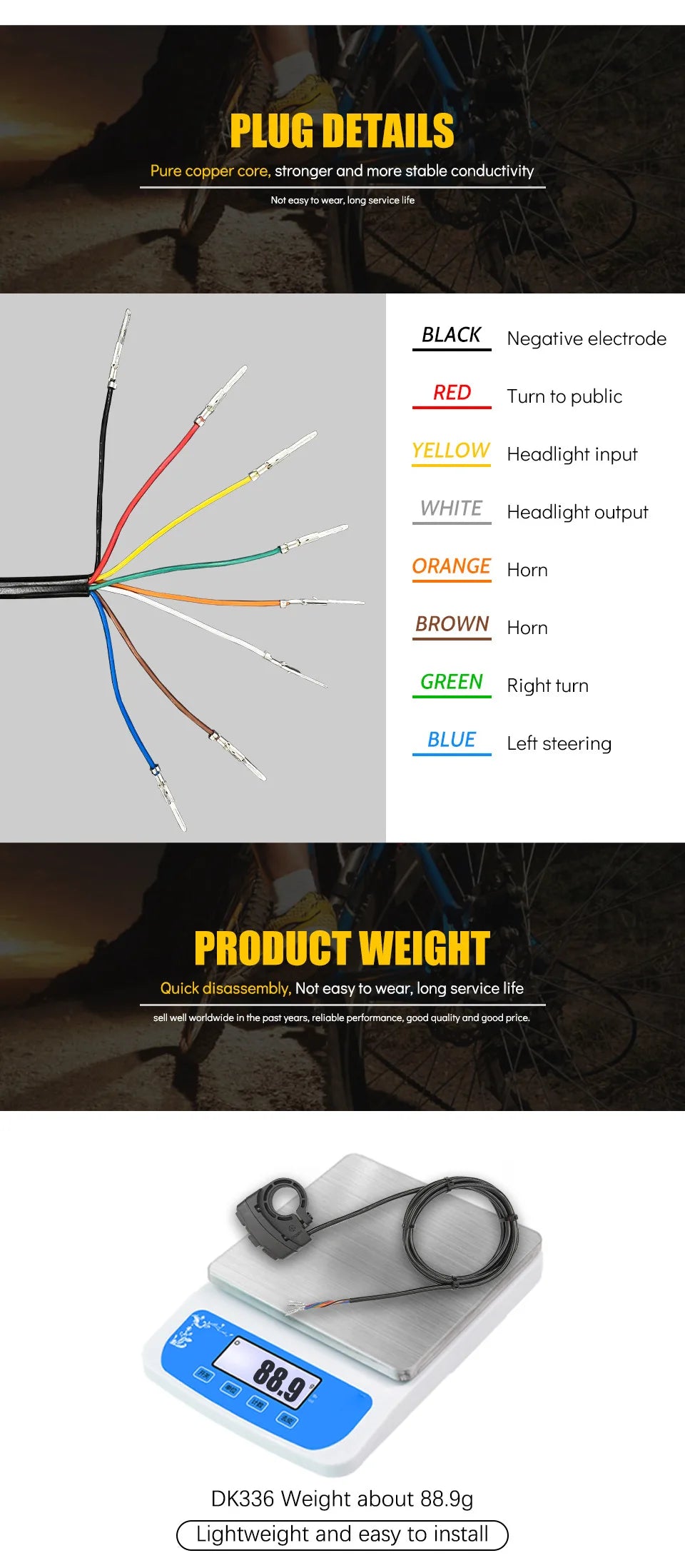 3-in-1 Electric Bike Switch: Headlight Turn Signal Horn Control 36V/48V ON/OFF Waterproof ON/OFF Control Switch for E-Bike