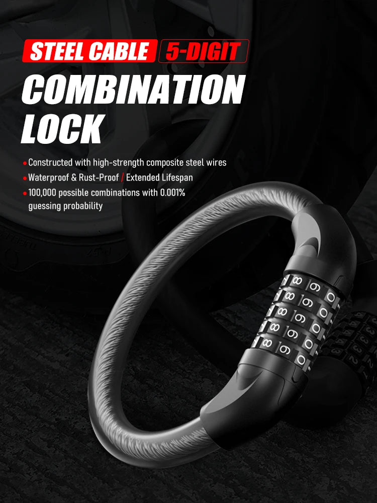 5-Digit Combination Bike Lock - Heavy-Duty Universal Bicycle Lock for Mountain Bike/Scooter/&Motorcycles - Anti-Theft Protection