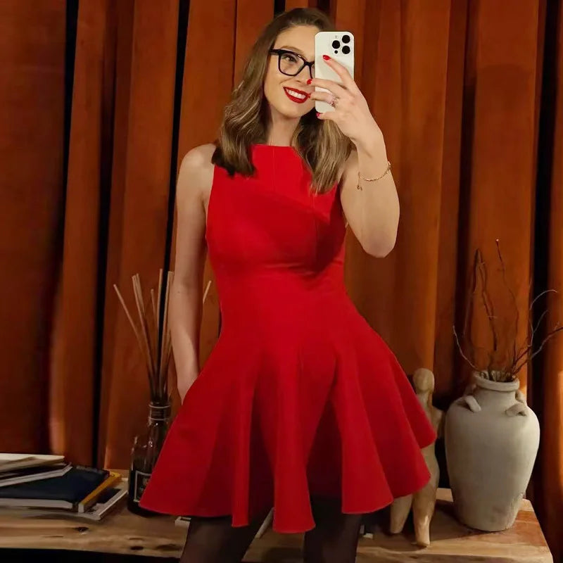 HXAO Halter Short Dress Womens Dresses Red Yellow Dress Woman Summer 2025 Ruffled Backless Sleeveless Vestidos Elegant Dress 066