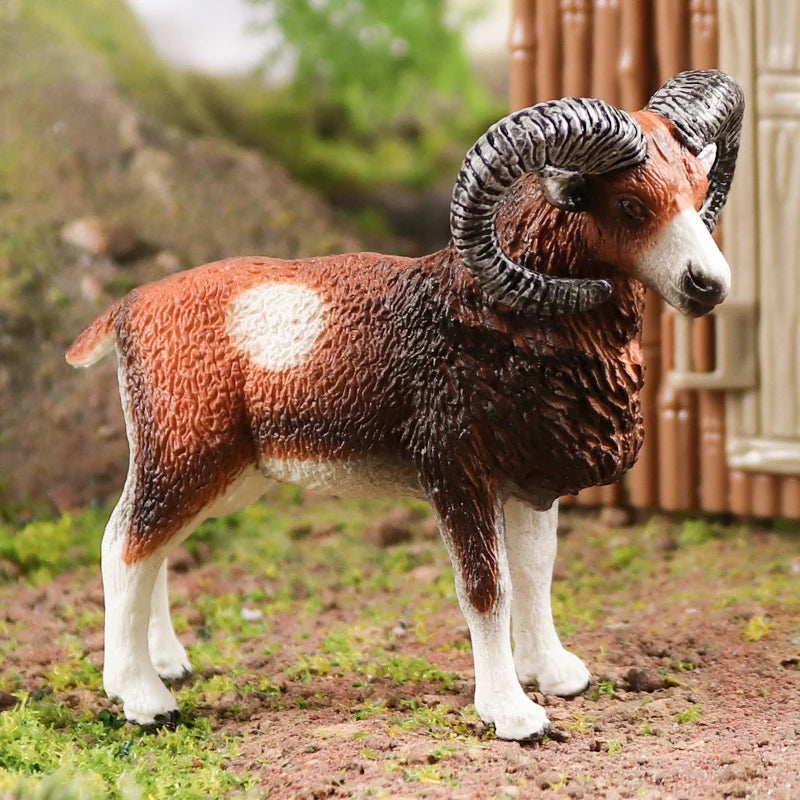 Oenux Classic Farm Animal Simulation Sheep Goat Argali Antelope Model Action Figure Poultry Figurines Cute Toy For Kid Gift