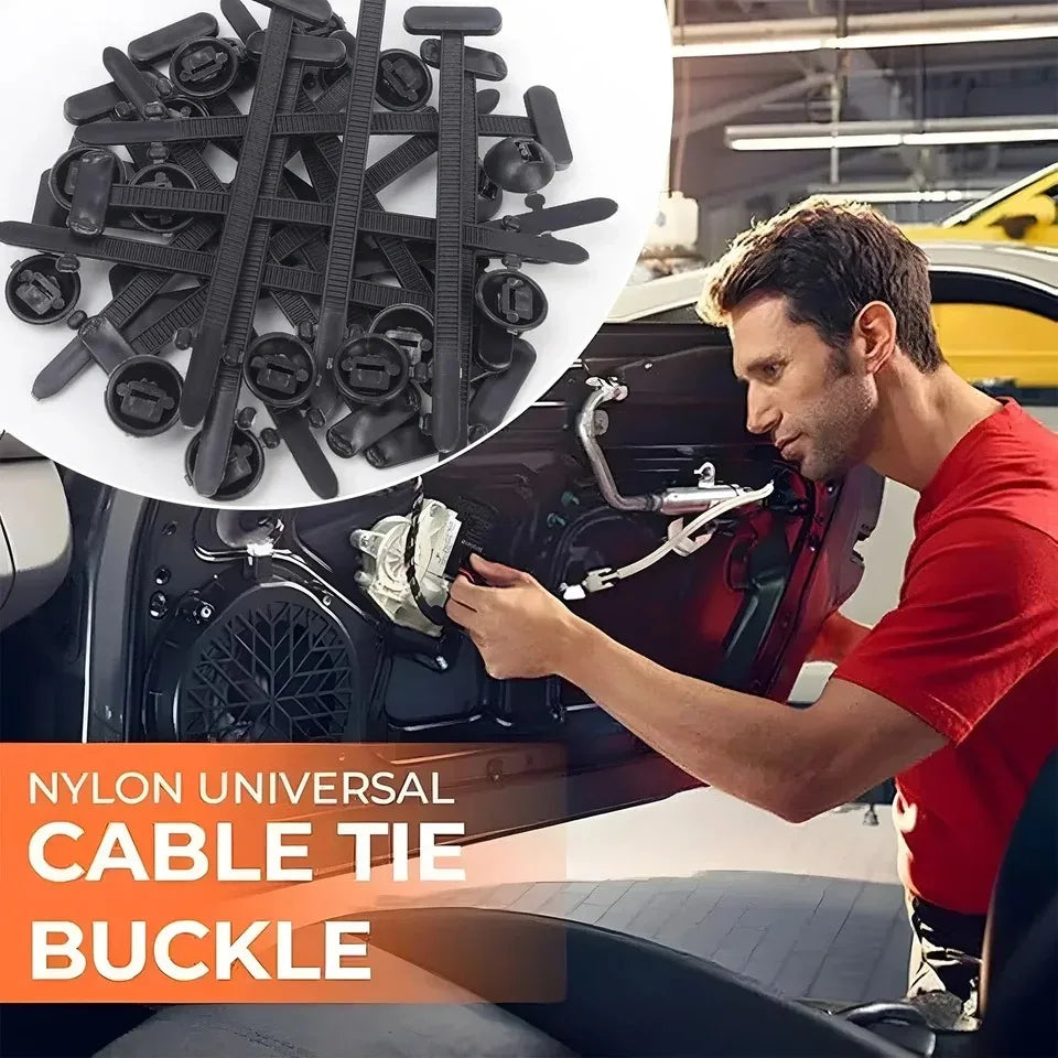 1000-100set Self-locking Universal Nylon Cable Tie Buckle Heavy Duty Zip Ties with Pin & Button Car Daily Repair Fastening Strap