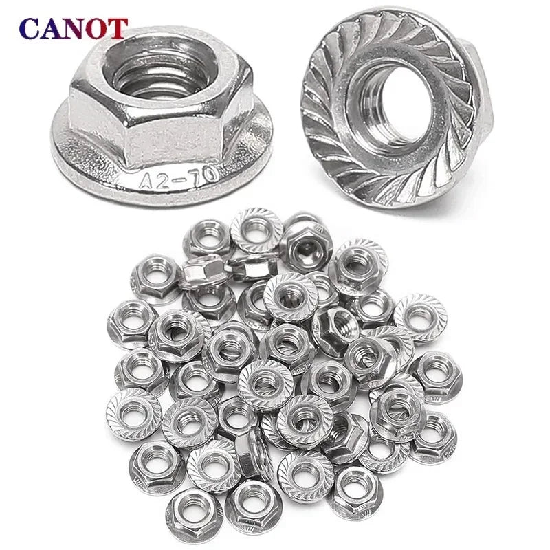 50 Pieces M3 M4 M5 M6 M8 M10 M12 M16 M20 304 Stainless steel Hexagon Hex Head Serrated Spinlock Lock Flange Nuts DIN6923