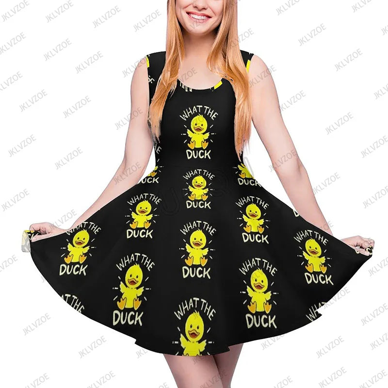 Summer New Fashion Yellow Classic Ducks Graphic Women Sleeveless Dress Kawaii Animal Aesthetic Dresses Female Kawaii Dress