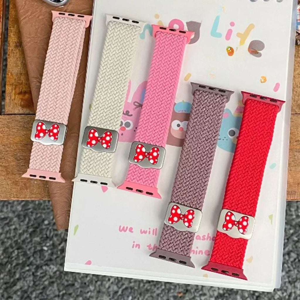 Cartoon Nylon Strap for Apple Watch Band Ultra 2 49/46/45/42/41/40/38mm , Bowknot Magnetic Band for Iwatch 10 9 8 SE 7 6 5 4 3
