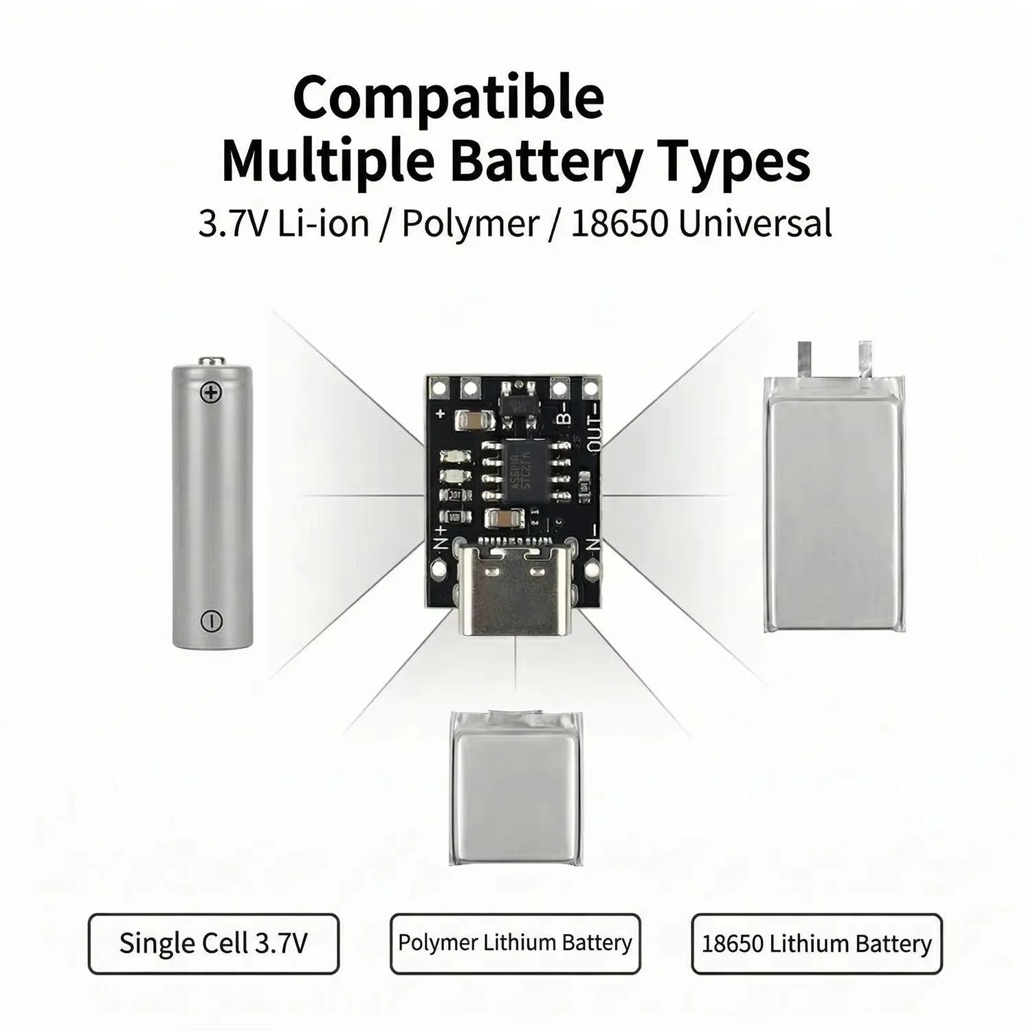 1-20PCS Universal USB Type C Charging Board 3.7V Lithium Battery Charger Board Over Module with Protection Circuit Connectors