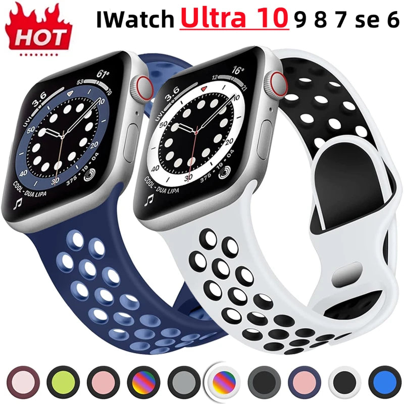 Original Sport Strap for Apple Watch Band 46mm 49mm 45mm 44mm 38 42mm Colored Particles Rubber Band IWatch Ultra 10 9 8 7 6 5 SE