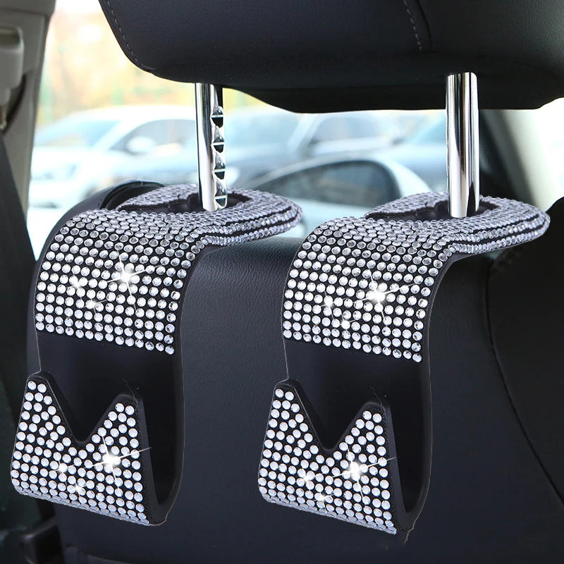Rhinestone Decor Car Seat Back Hook Hanger Universal Bling Diamond Vehicle Auto Headrest Storage Holder Car Accessories
