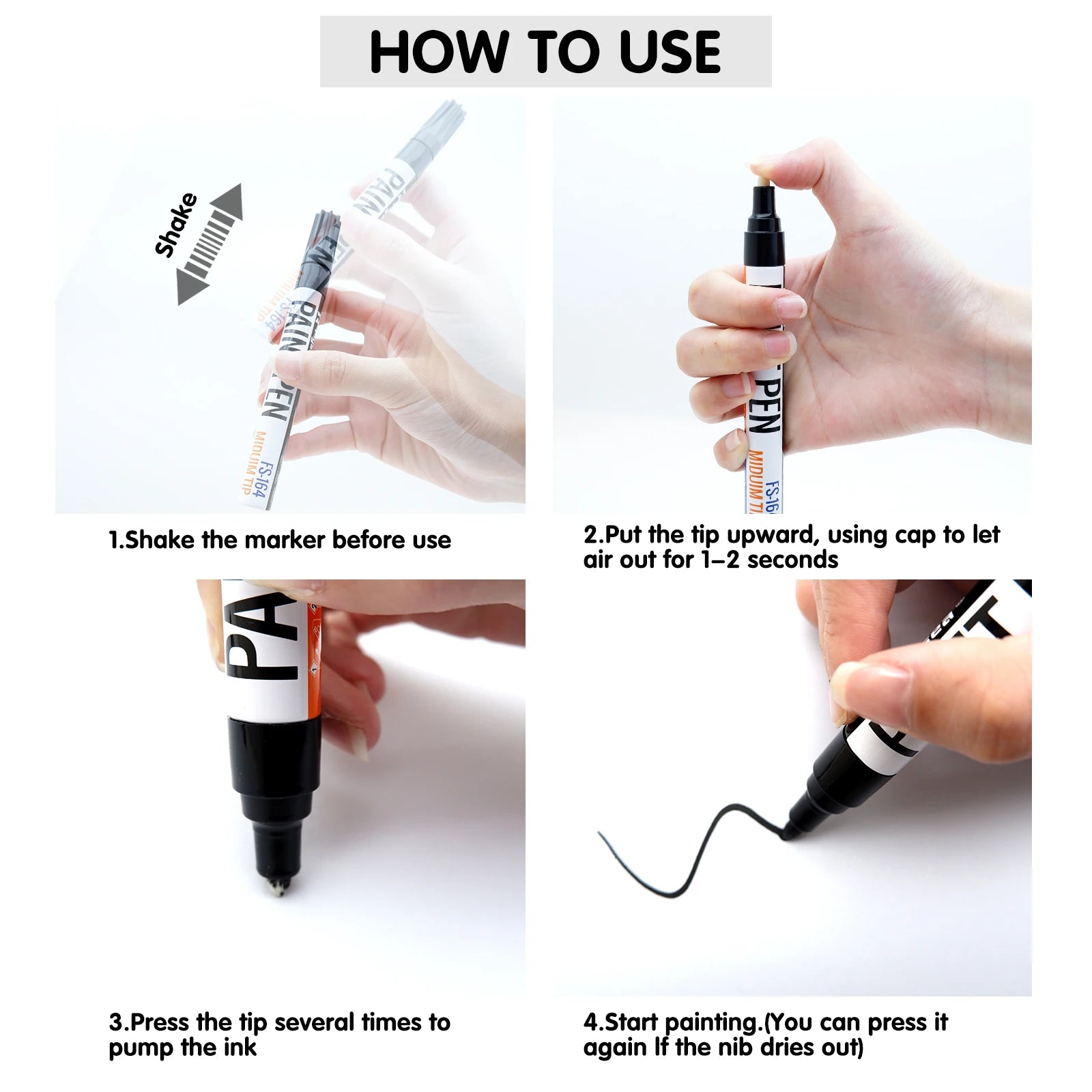 Black/White Oil Based Paint Pens, Permanent Marker for Metal, Wood, Canvas, Fabric, Plastic, Tire, Glass, Waterproof