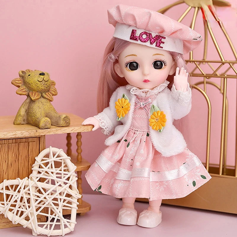 Mini 16cm BJd Doll 13 Movable Joint Girl Doll 3D Big Eyes 1/12 Fashion Princess Doll DIY Dress Up Toy Doll With Clothes Gift