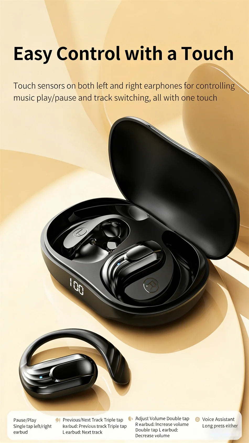 Wholesale Wireless Headphones Bluetooth 5.4 Earphones True with Mic Button Control Noise Reduction Earhooks Waterproof Headset