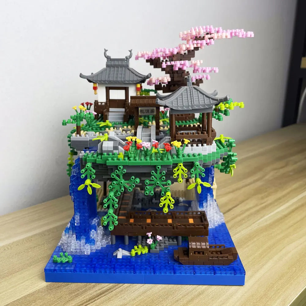 Taohuatan Lake Themed Micro Brick Building Blocks Set, Adult Creative Toys, Unique Chinese Landscape Model Bricks with LED Light