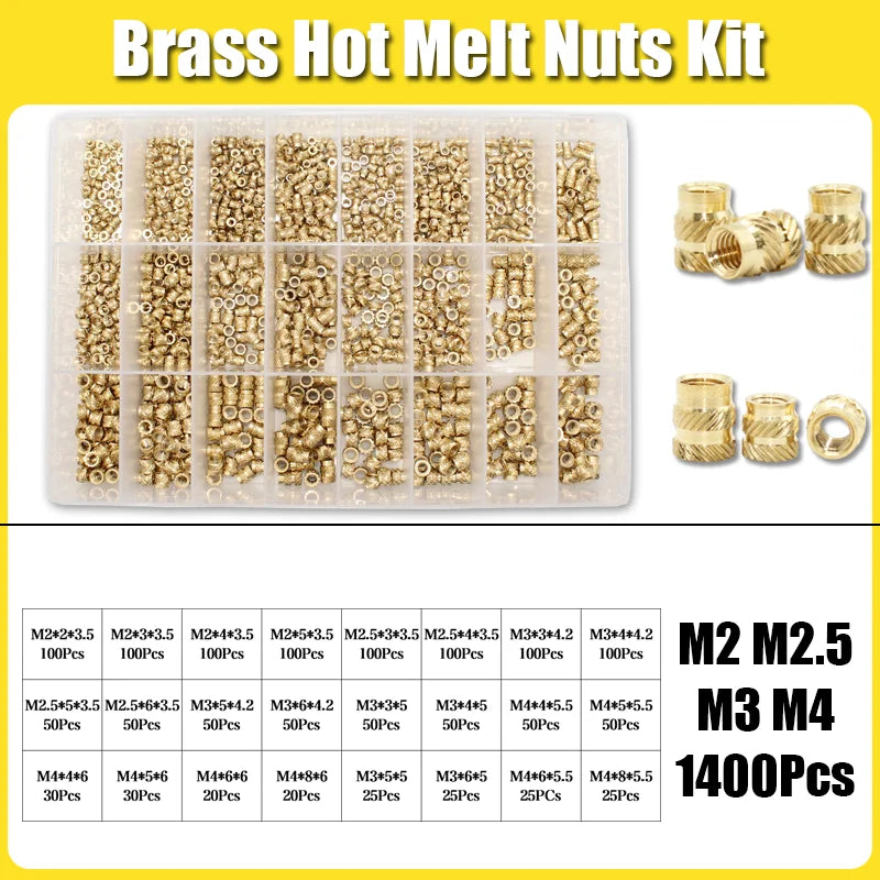 Hot Melt Brass Heat Insert Nut Iron Tip M2 M2.5 M3 M4 M5 M6 Embedded Heating Knurled Brass Inserts Nuts 3D Printer Case Notebook