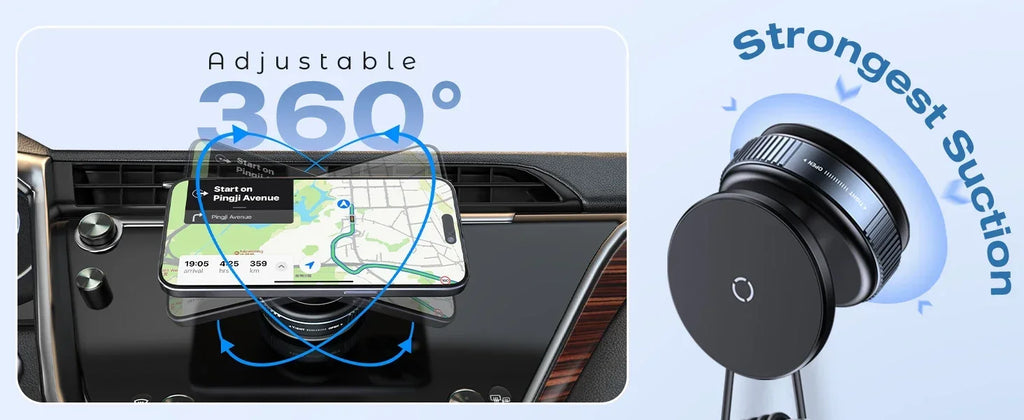 360°Adjustable Suction Cup Phone Mount Magnetic Car Phone Holder Vacuum Suction for Gym/Mirror/Smooth Surface For All Smartphone