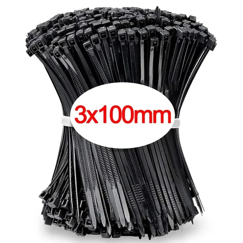 100 PCS Self-locking Plastic Nylon Tie Black Fastening Strap Cable-Tie-Set Cable Zip Tie Fastening Ring Zip Wraps Strap Tie