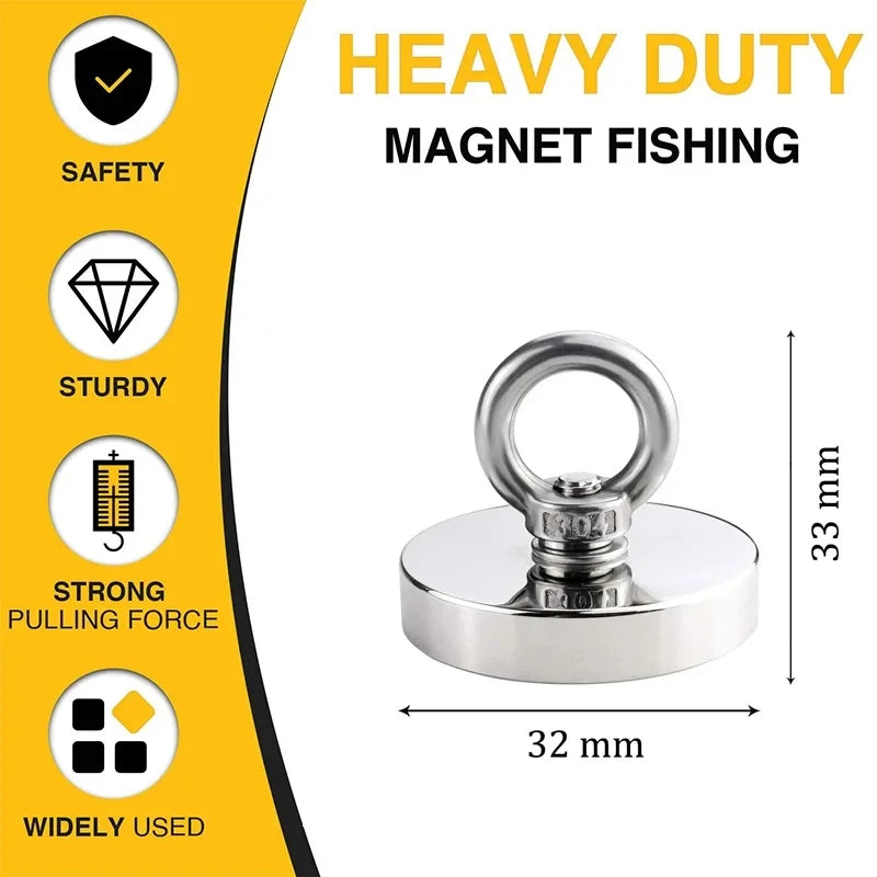 Super Strong Suction Salvage Helper, Made of N52 Heavy Rare Earth Material, with Countersunk Hole and Eyebolt Suction Metal