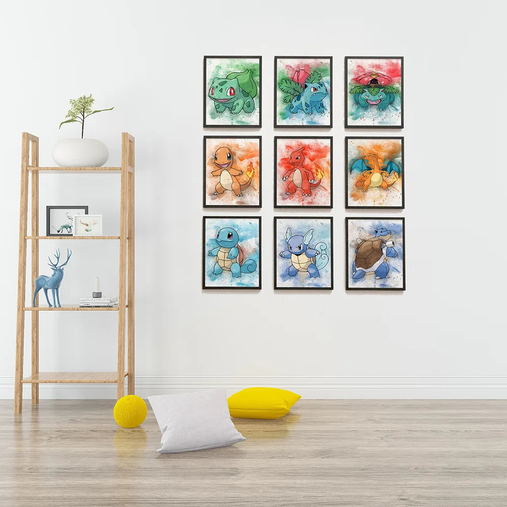 Anime Pokemon Canvas Painting Bulbasaur Charmander Squirtle Poster and Print Watercolor Wall Art Picture Home Decor Kids Gifts