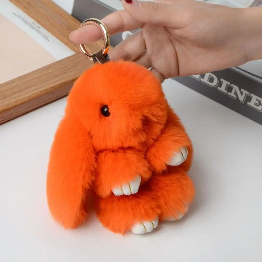 Fluffy Bunny Keychain - Plush Play Dead Rabbit Doll with Bow, Cute Animal Keychain Toy for Kids Girls, Soft Furry Gift