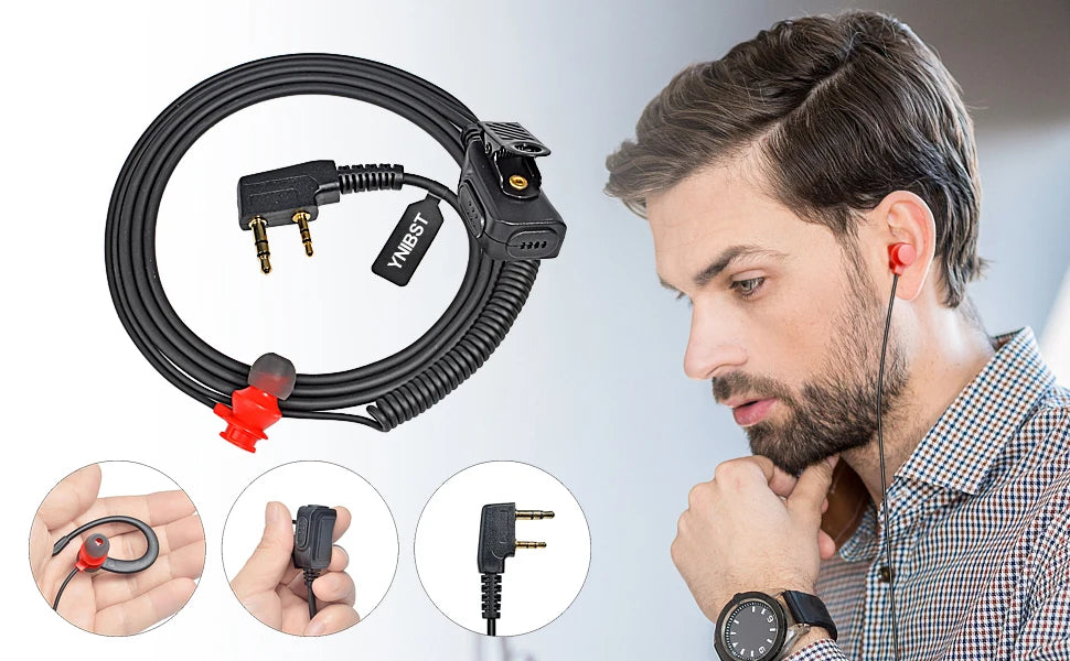 Two Way Radio 2 Pin K Head Soft Ear Hook Earpiece Walkie Talkie Headset with Mic PTT for BaoFeng UV-5R BF-888s Kenwood Retevis