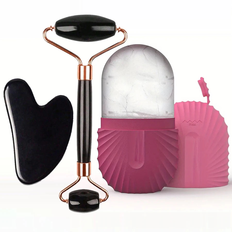 1/2/3pcs Ice Face Roller Facial Skincare Ice Roller Facial Roller GuaSha Face Tool Set Face Massage Roller Lifting Contouring