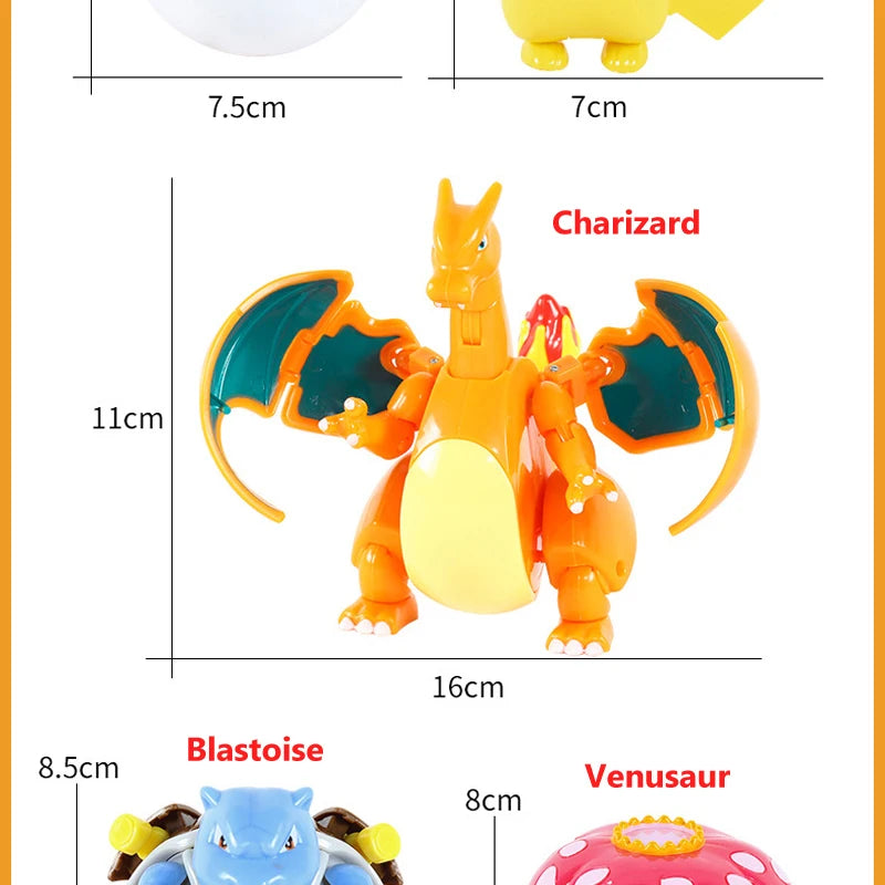 Funny Pokemon Transformation Cartoon Model Pokeball Pikachu Toys Scalable Anime Figure Dolls Model Ornaments Kids Birthday Toys