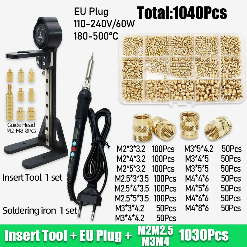 Threaded Brass Insert Nut 3d Printing Tool M2 M3 M4 M5 Heat Set Insertion Soldering Iron Kit Hot Melt Knurled Nut for Plastic PC
