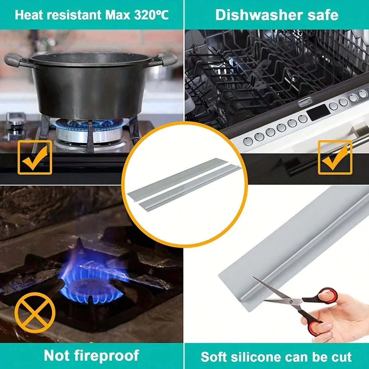 Silicone Gap Strip, Kitchen Gas Stove Sealing Strip, Kitchen Anti-Oil Anti-Stain Strip, Silicone Seal Insert Strip