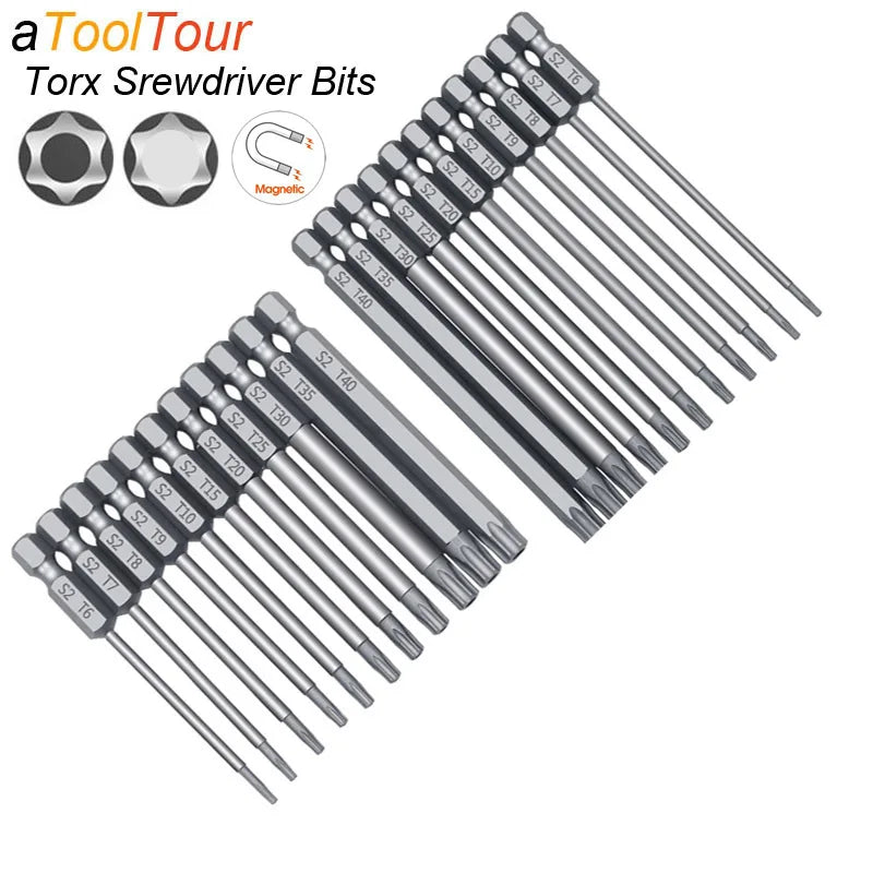 Torx Screwdriver Flat Head Tamper Proof Security Drill Bit Set for Electric Drill Magnetic Extension Adapter Star Hex Spline Bit