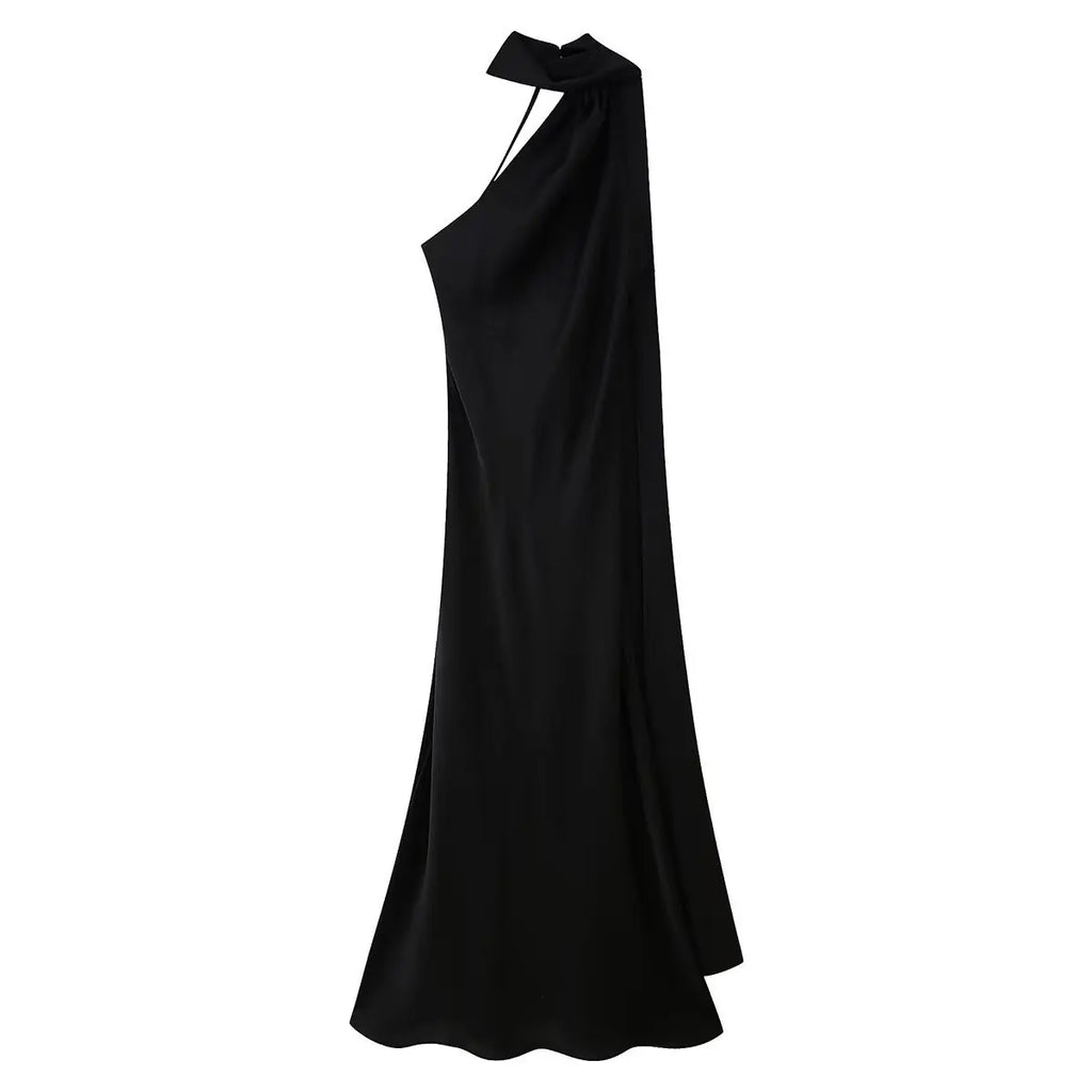 VEITCHE Elegant Women's Soft Silk Satin Long Dress Halter Backless Sleeveless Maxi Dresses Summer Lady Long Ribbon Party Gowns