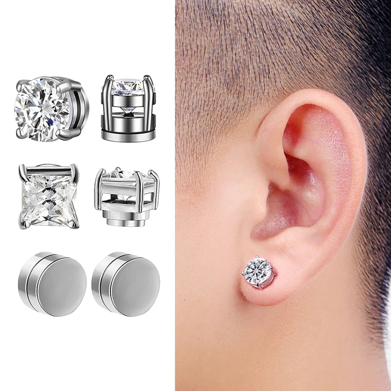 1/3 Pair Crystal Strong Magnetic Ear Stud Clip Earrings for Men and Women Punk Round Zircon Magnet Earrings Non Piercing Jewelry