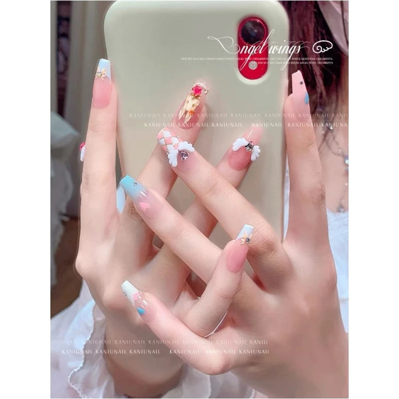 50pcs Cute Angel Wings Nail Charms Bulk Wing AB Flatback Resin Nail Parts Glitter Crystals Jewelry DIY Nail Decoration